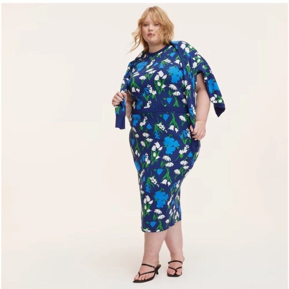Women's Mixed Floral Sweater Midi Skirt kate spade new york Blue/Green/White XXL - Picture 4 of 7